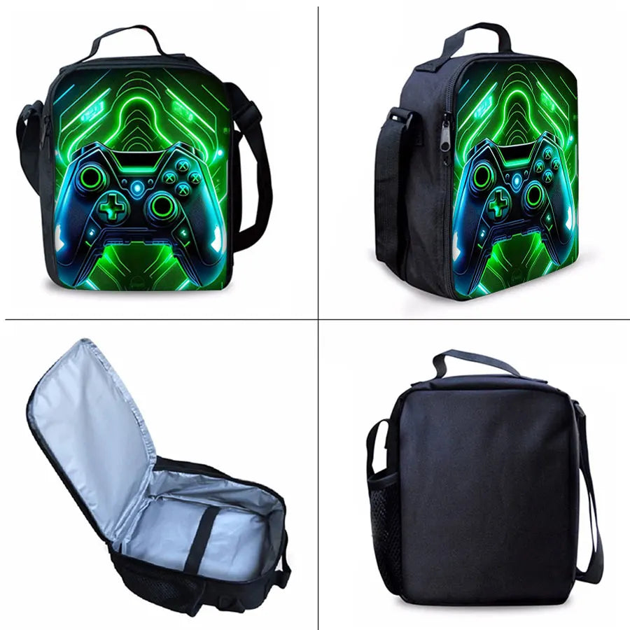 Game Console 3-Piece Kids Backpack Set – School Bag, Lunch Bag & Pencil Case