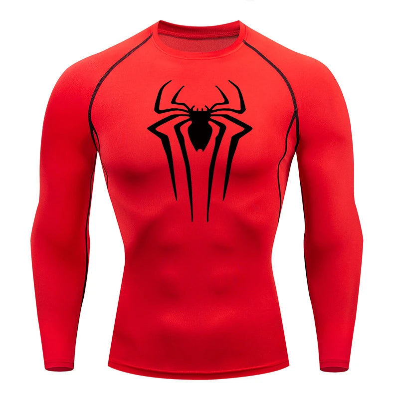 Men's Spider Print Compression Long Sleeve Shirt — Graphic Performance Base Layer