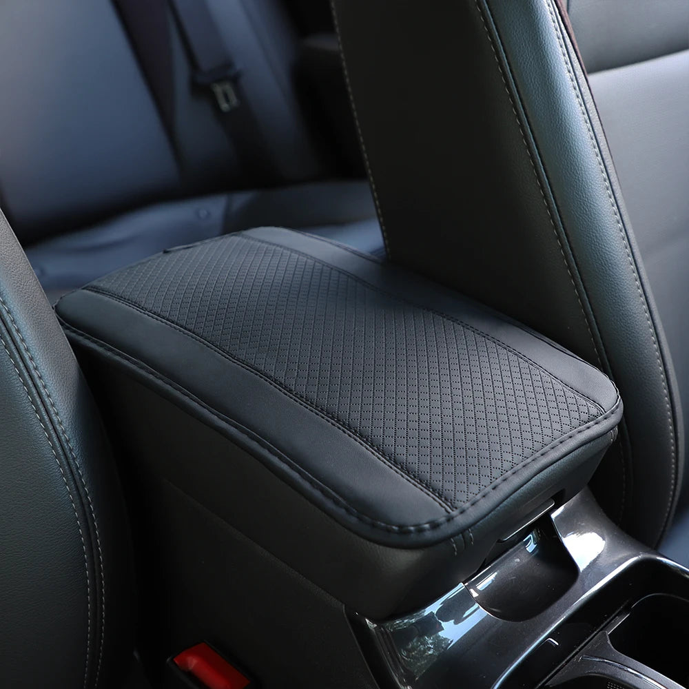 Checkered PU Leather Car Armrest Console Pad — Women