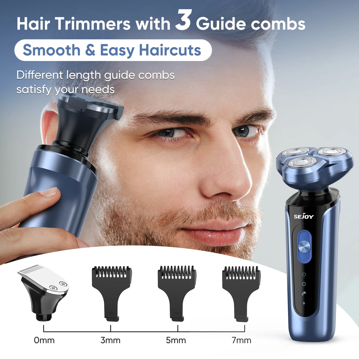 SEJOY 5-in-1 Rotary Electric Shaver for Men – IPX7 Waterproof, 90-Min Runtime, USB Fast Charge