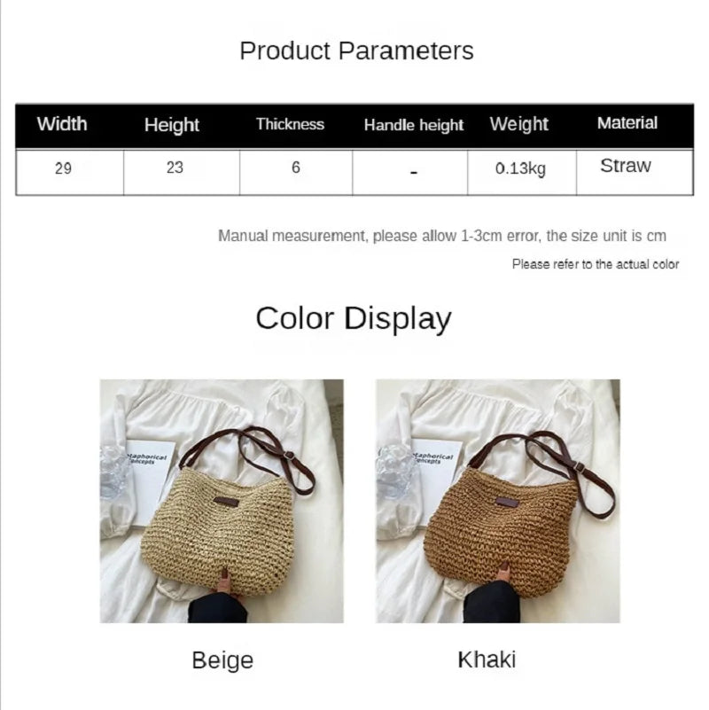 Woven Straw Crossbody Bag – Boho Beach Shoulder Bag for Women