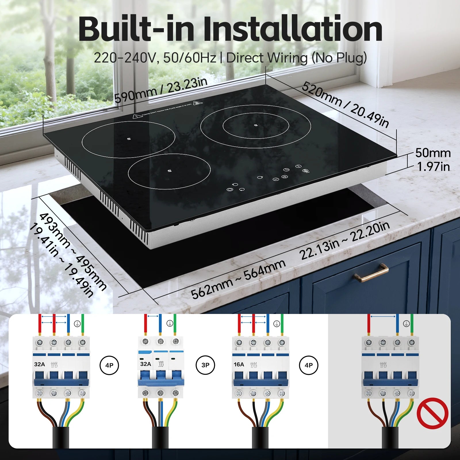 2-Zone Ceramic Hob – 3000W, Child Lock, 9 Heat Levels, 1-99 Min Timer, 60cm Black Glass (CE Certified)