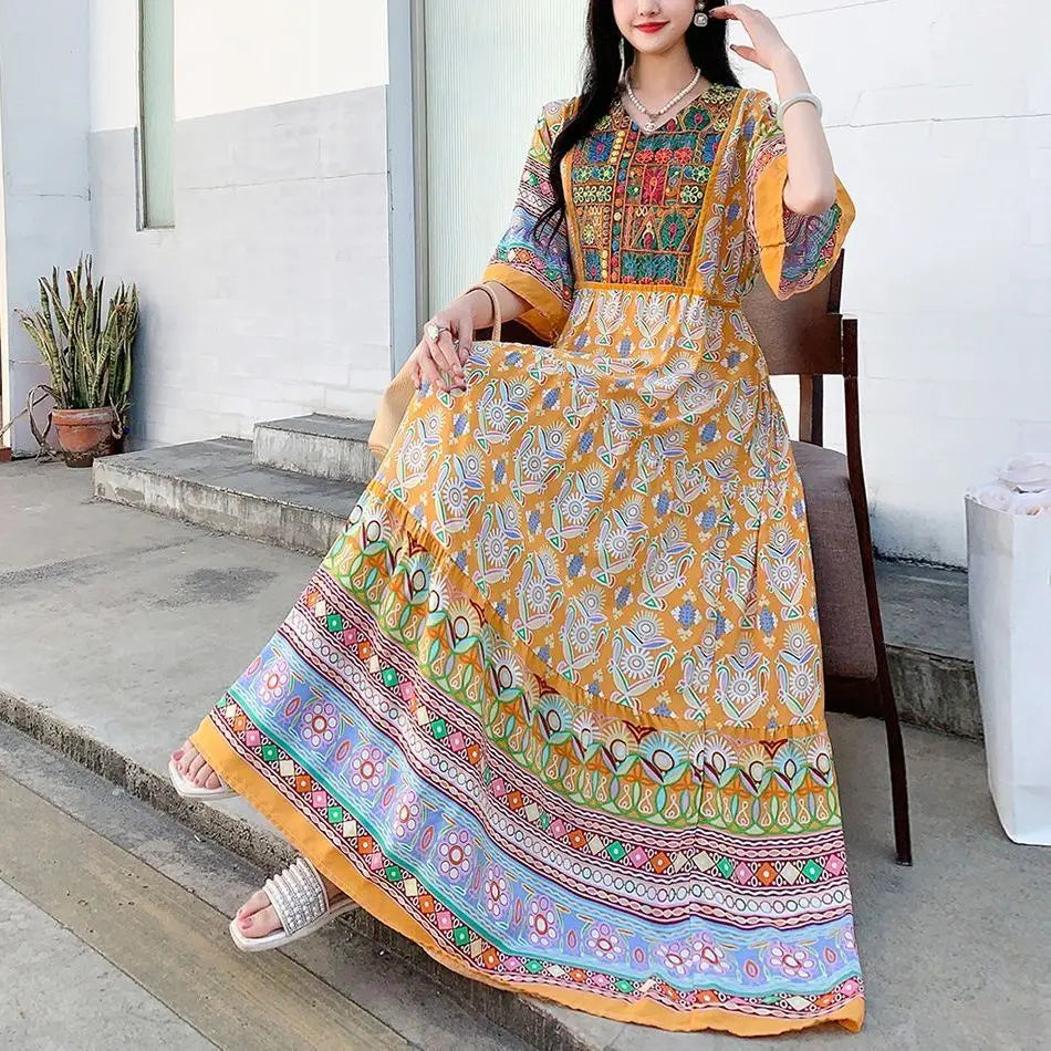 Indian Embroidery Bohemian Beach Maxi Prom Dress — Vintage Elegant Long Party Dress