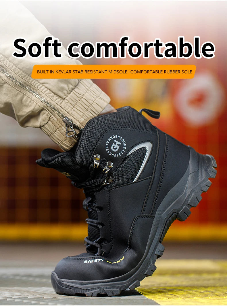 Men's Button-Closure Synthetic Work Shoes
