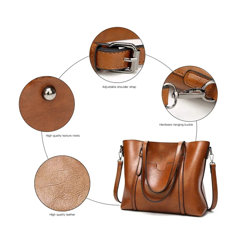 Vintage Oil Wax TPU Shoulder Bag – Hard Shell Tote Crossbody Satchel for Women