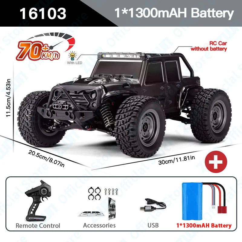 50KM/H 1:16 Scale 4WD RC Car with LED Lights – High Speed Off-Road Buggy Truck