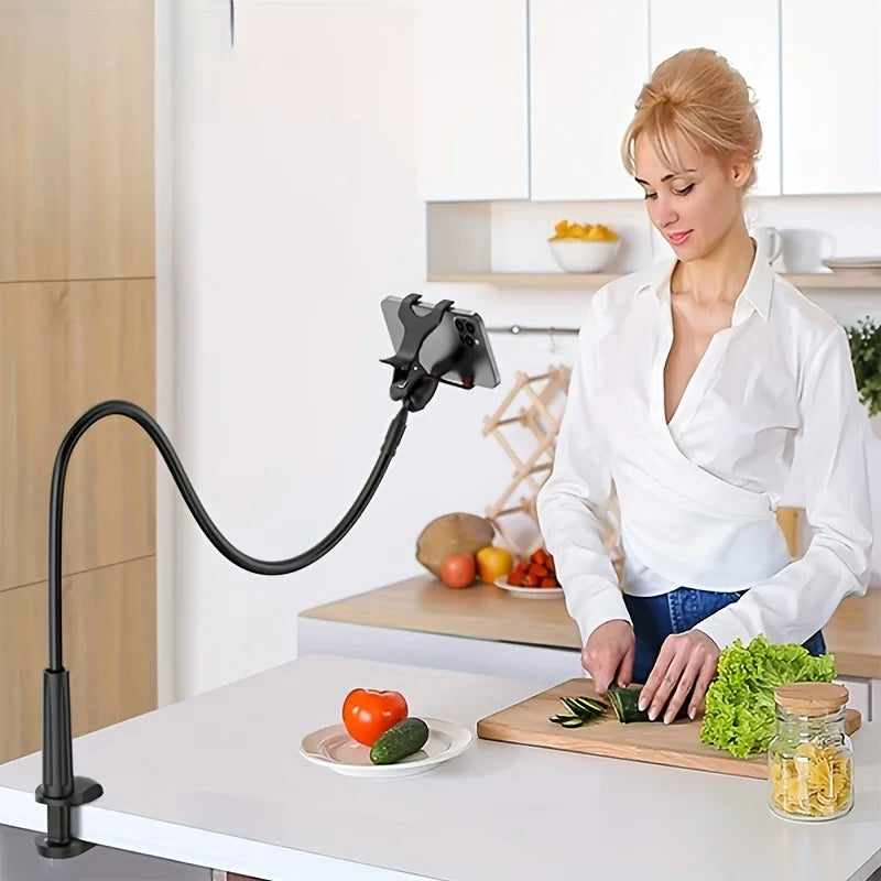 Hands-Free. Any Angle. Anywhere. — Flexible Gooseneck Long Arm Phone Holder Clamp Bracket | Bedside, Desktop, Overhead Live Streaming, White & Black