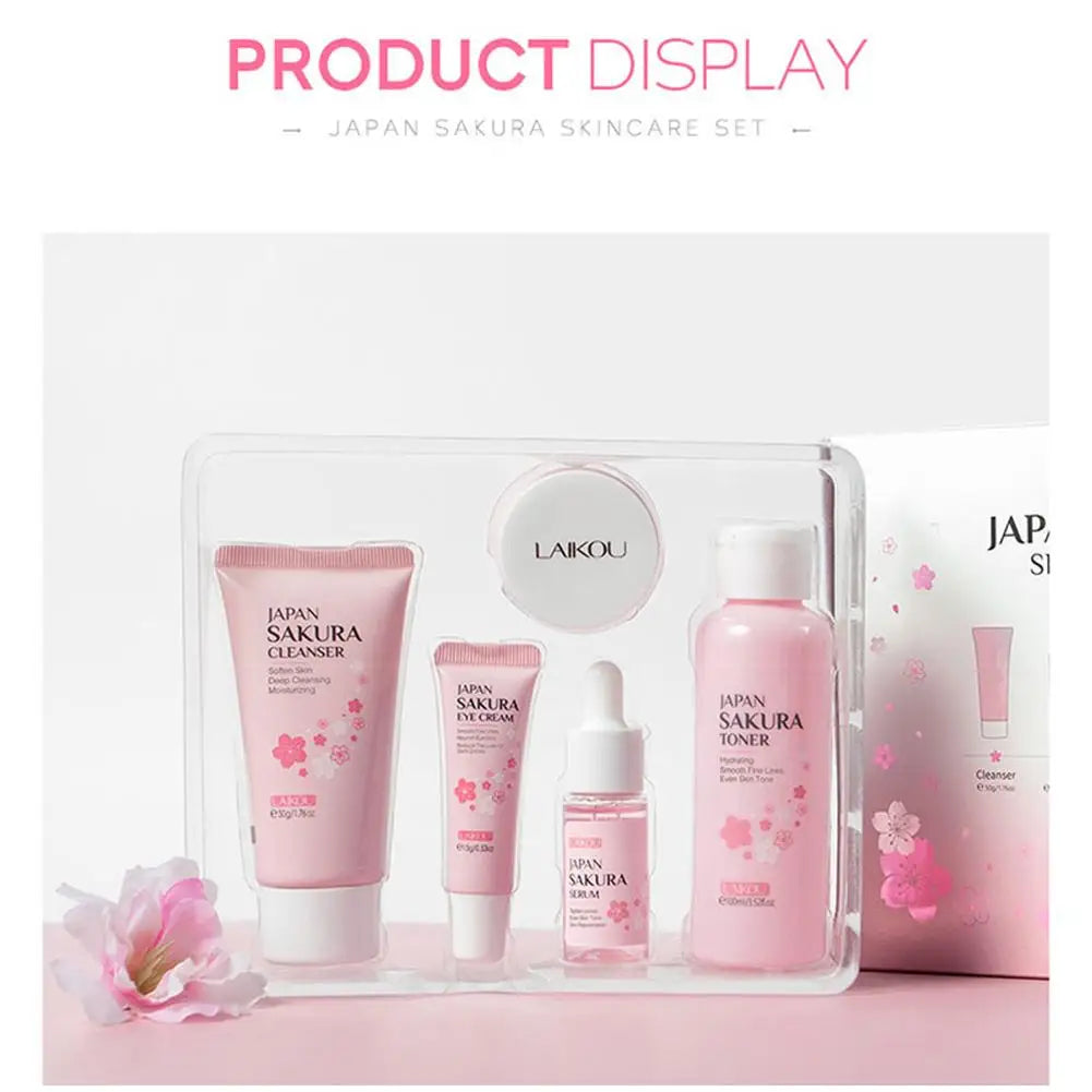 Sakura Skincare Gift Set – 3-Piece Travel Bag or 5-Piece Gift Box for Women