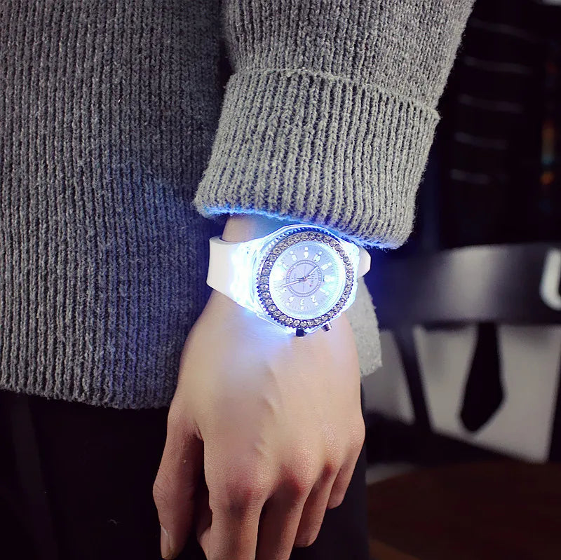 LED Luminous Flash Rhinestone Watch | Kids Men Women Silicone Fashion Wristwatch