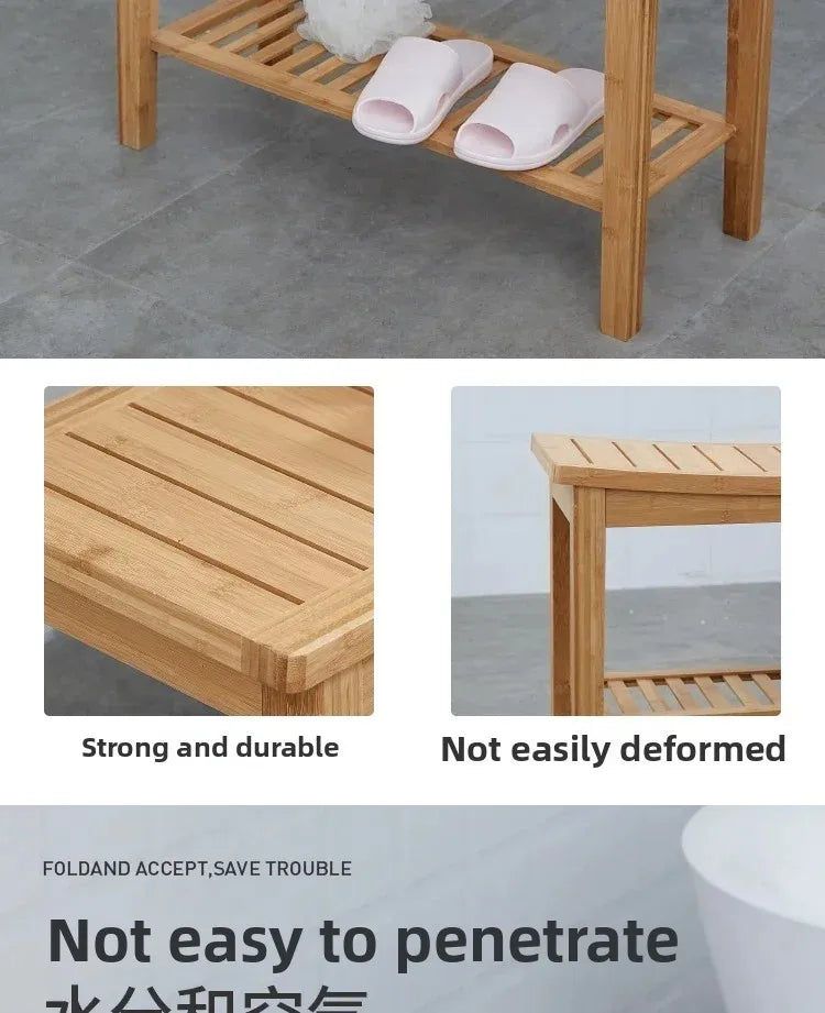 Bamboo Anti-Slip Shower Bench with Storage Shelf