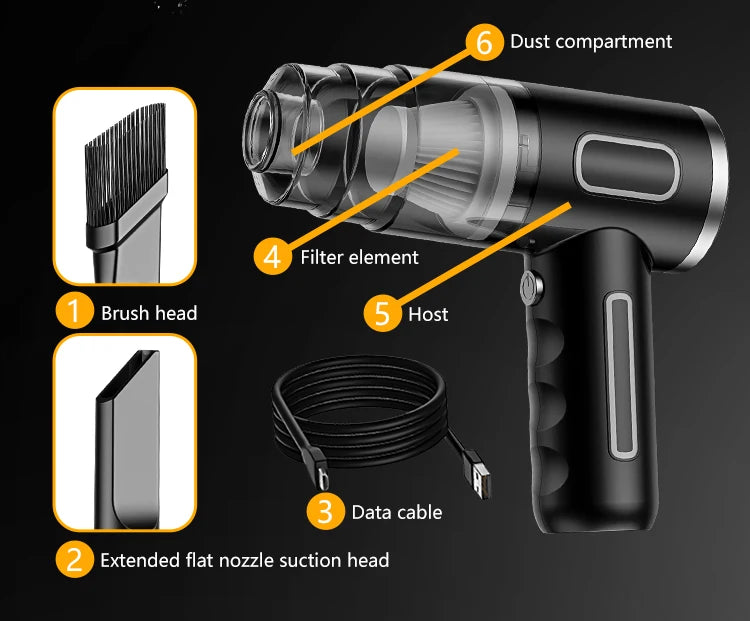 ABS Portable Wireless Car Vacuum Cleaner — Powerful Mini Cleaning Machine for Home, Carpet & Car