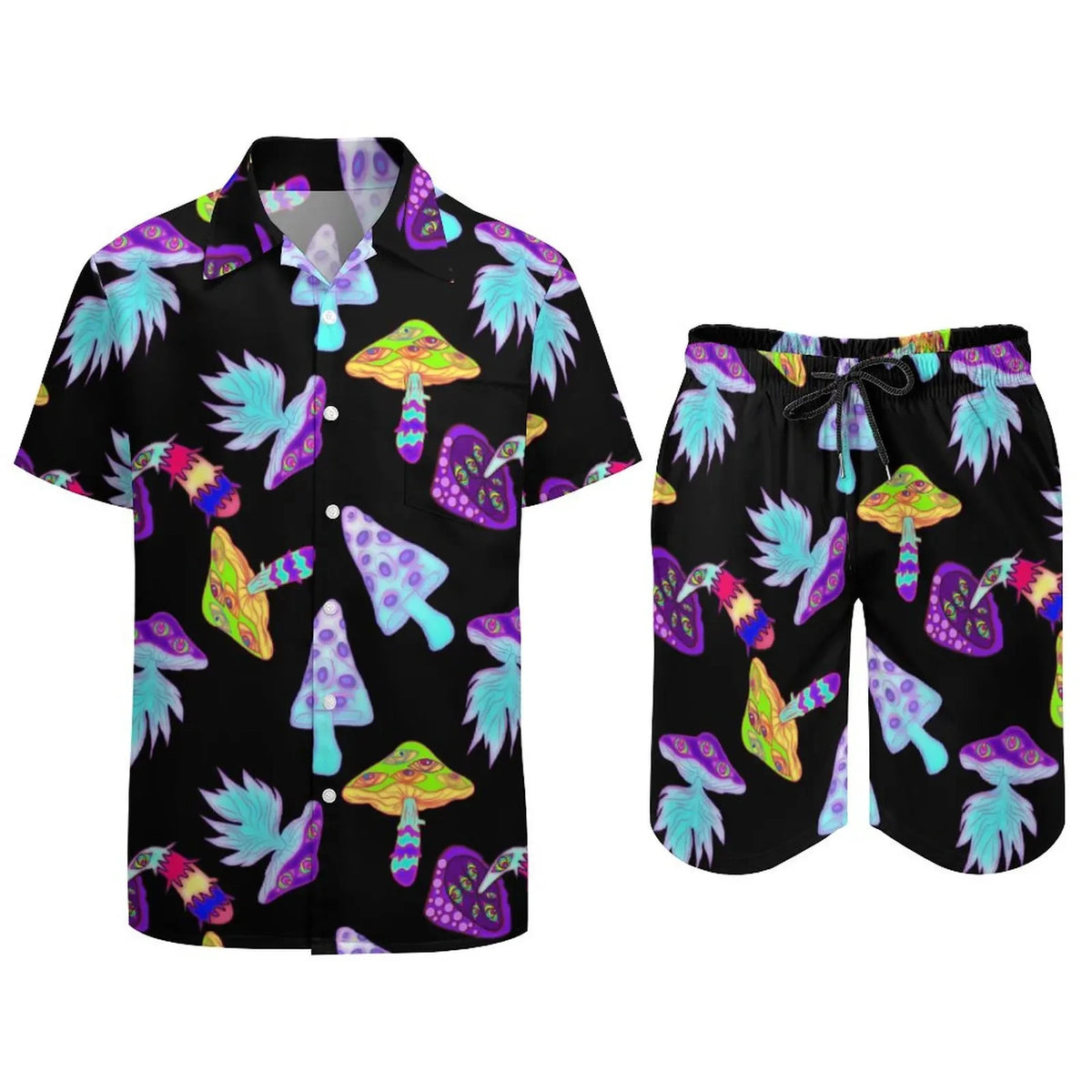 Men's Psychedelic Magic Mushroom 3D Print Shirt & Beach Shorts – Oversized Hawaiian Set