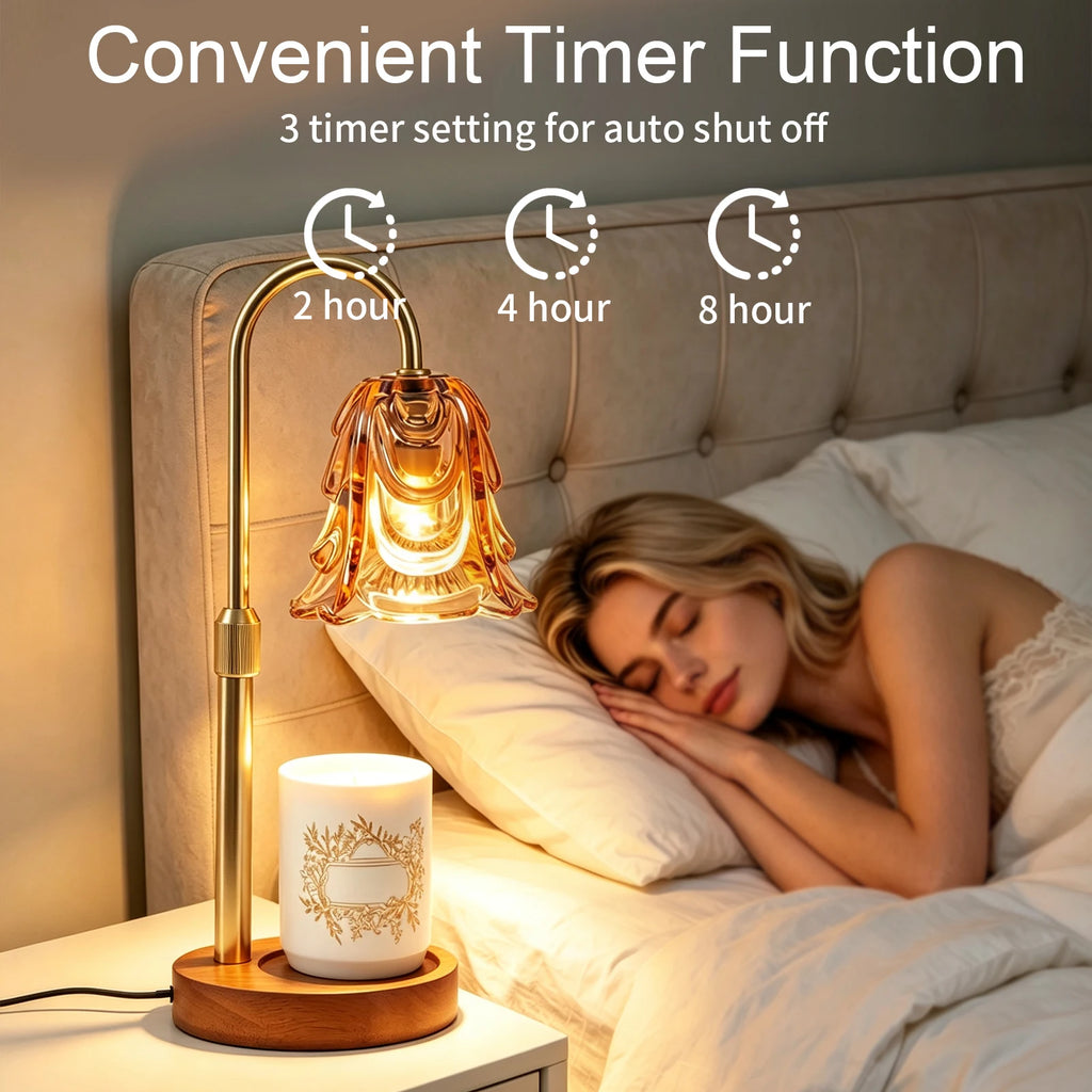 Gold Floral Glass Candle Warmer Lamp with Timer