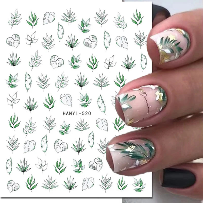 3D Summer Tropical Nail Art Sticker Decals — Palms, Butterflies & Flowers