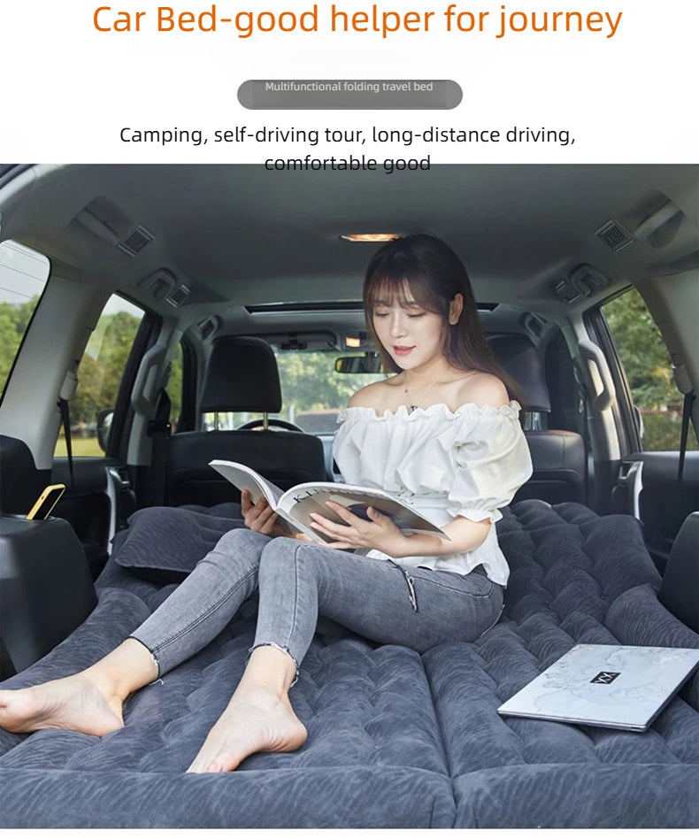 Car Inflatable Mattress – Soft Fabric Backseat Air Bed for Road Trips & Camping, Multiple Colors