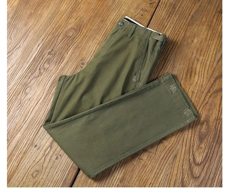 Men's Vintage Straight Leg Cotton Workwear Trousers — Loose Fit Retro Pants for Autumn & Winter