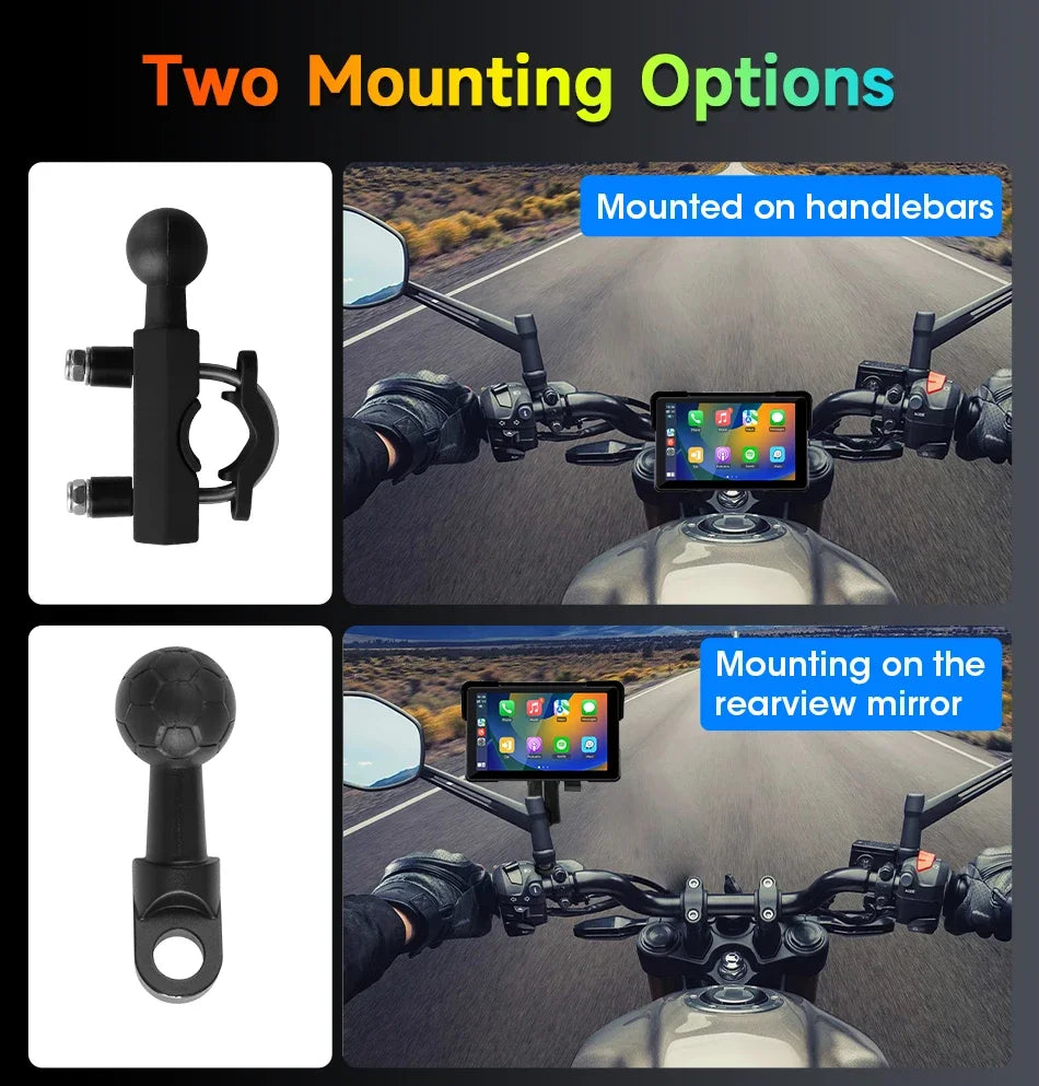 5"/7" Motorcycle CarPlay Screen – Wireless CarPlay & Android Auto, GPS Navigation, Dual Bluetooth, IPX7