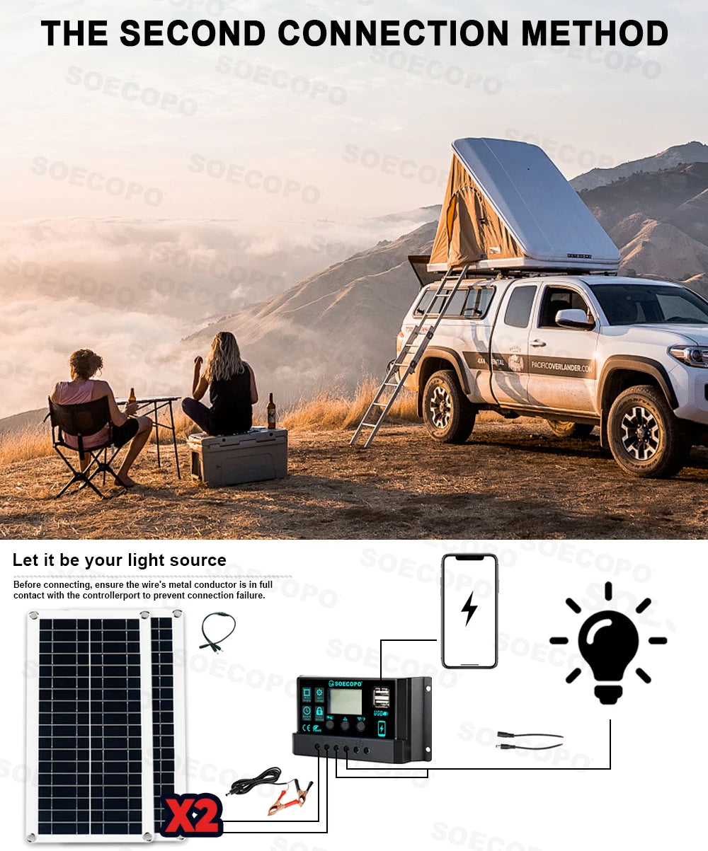 SOECOPO 6000W Solar Power System Kit – 200W x2 Panels, DC to AC Inverter, 100A Controller for Home & Camping