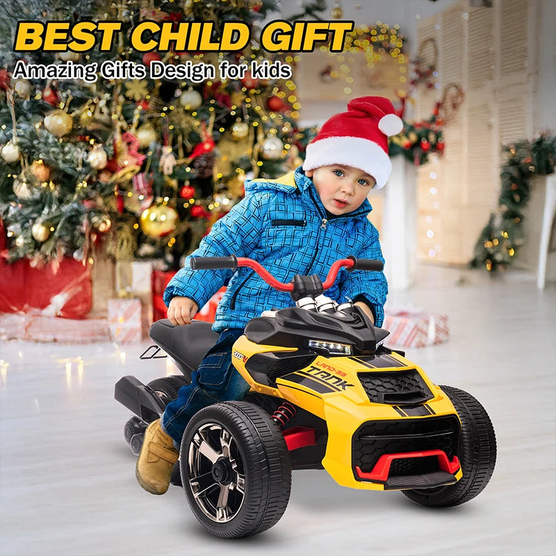 12V Kids Ride-On ATV – Three-Wheel Electric Toy with Lights