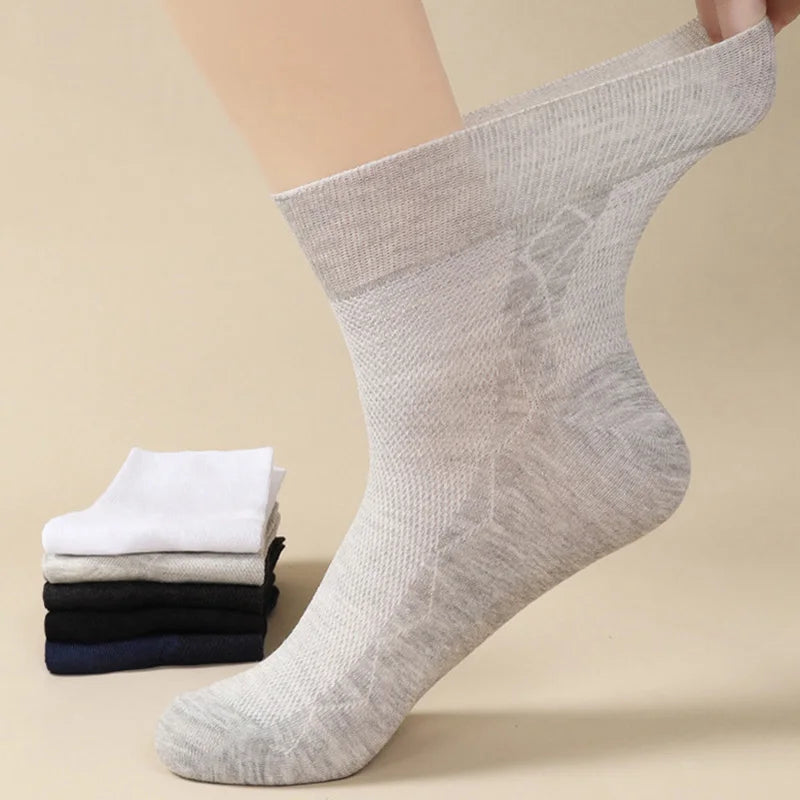 Plus Size Diabetic Loose Mouth Socks Size 48–50 – 5 Pairs Non-Binding Varicose Vein Socks for Older Men & Diabetes Patients