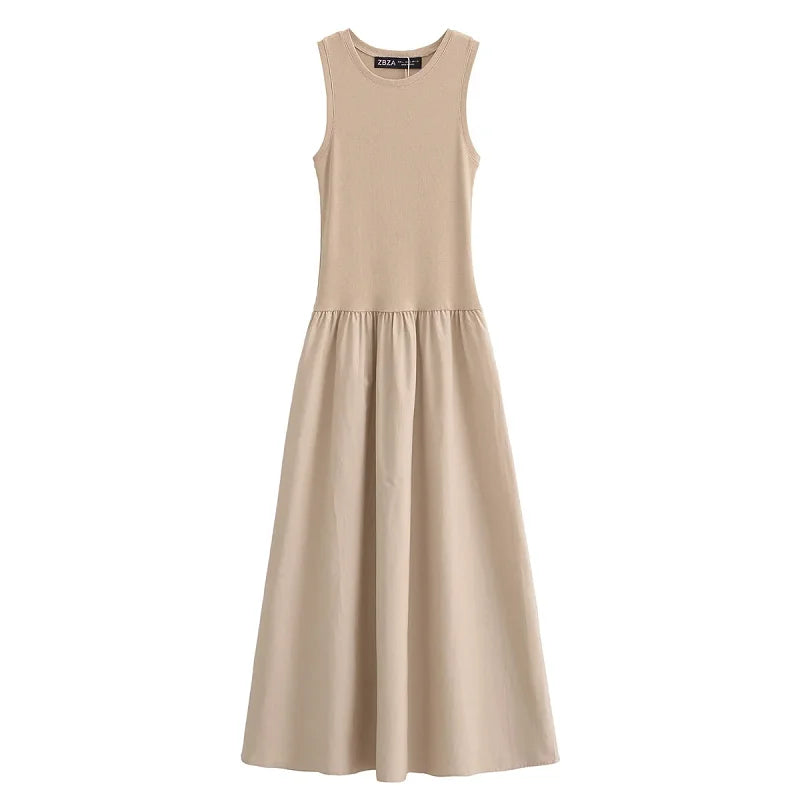Sleeveless Elegant Maxi Dress — Vintage Casual Party Dress in Black & Khaki