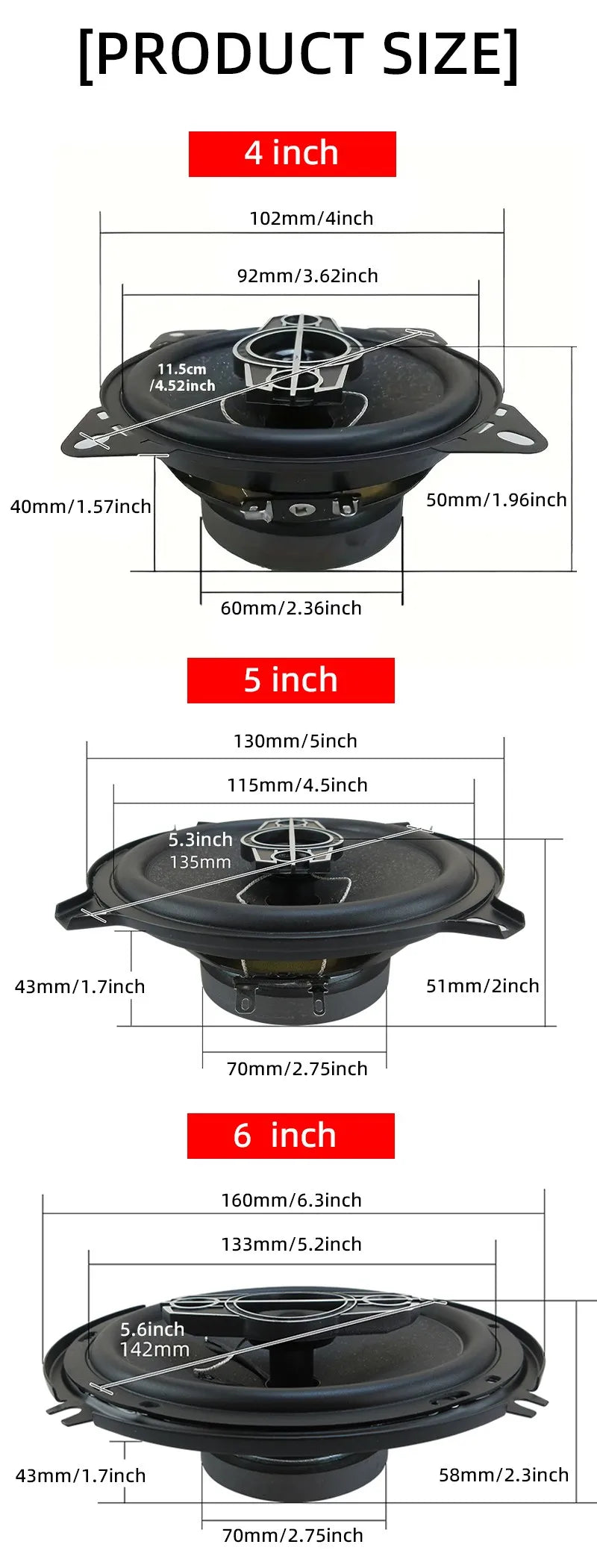 Car Coaxial Speakers – 4-Way Pair in 4, 5 & 6 Inches