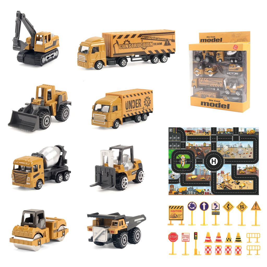Die-Cast Construction Vehicle Toy Set – 1:64 Alloy Trucks & Excavators