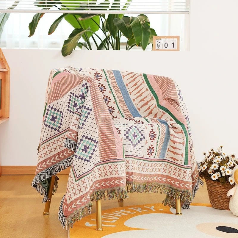 Boho Plaid Tassel Throw Blanket – Decorative Sofa & Bed Cover, Outdoor Camping & Picnic