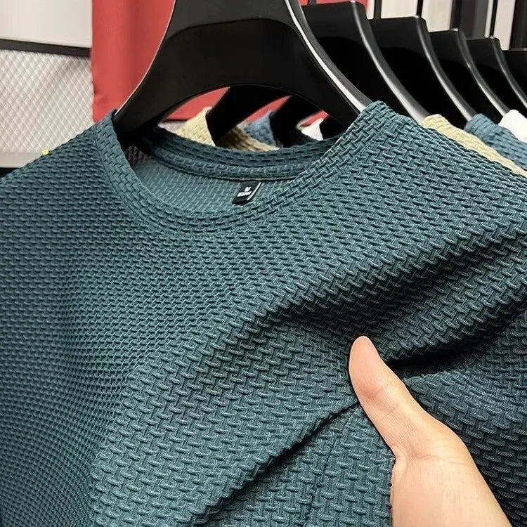 Men's Ice Silk Mesh Short Sleeve T-Shirt — Casual Elastic Slimming Summer Top
