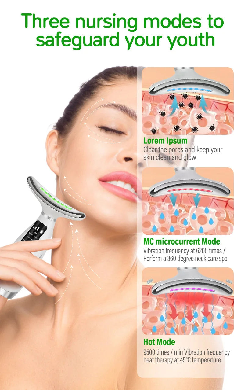 7-Color LED EMS Facial & Neck Massager – Microcurrent Vibration Beauty Device for Face & Shoulders
