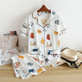 Women's Japanese Style 100% Cotton Cartoon Pajama Set | Short Sleeve & Shorts Sleepwear