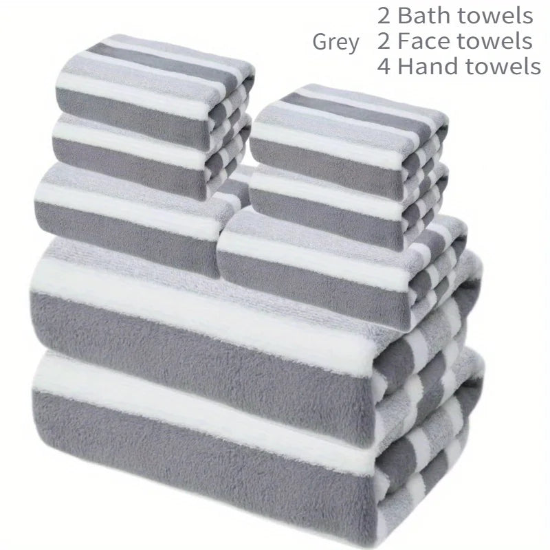 Super Soft 8-Piece Bath Towel Set – No-Shed Striped Hotel Quality, 2 Large, 2 Medium, 4 Small