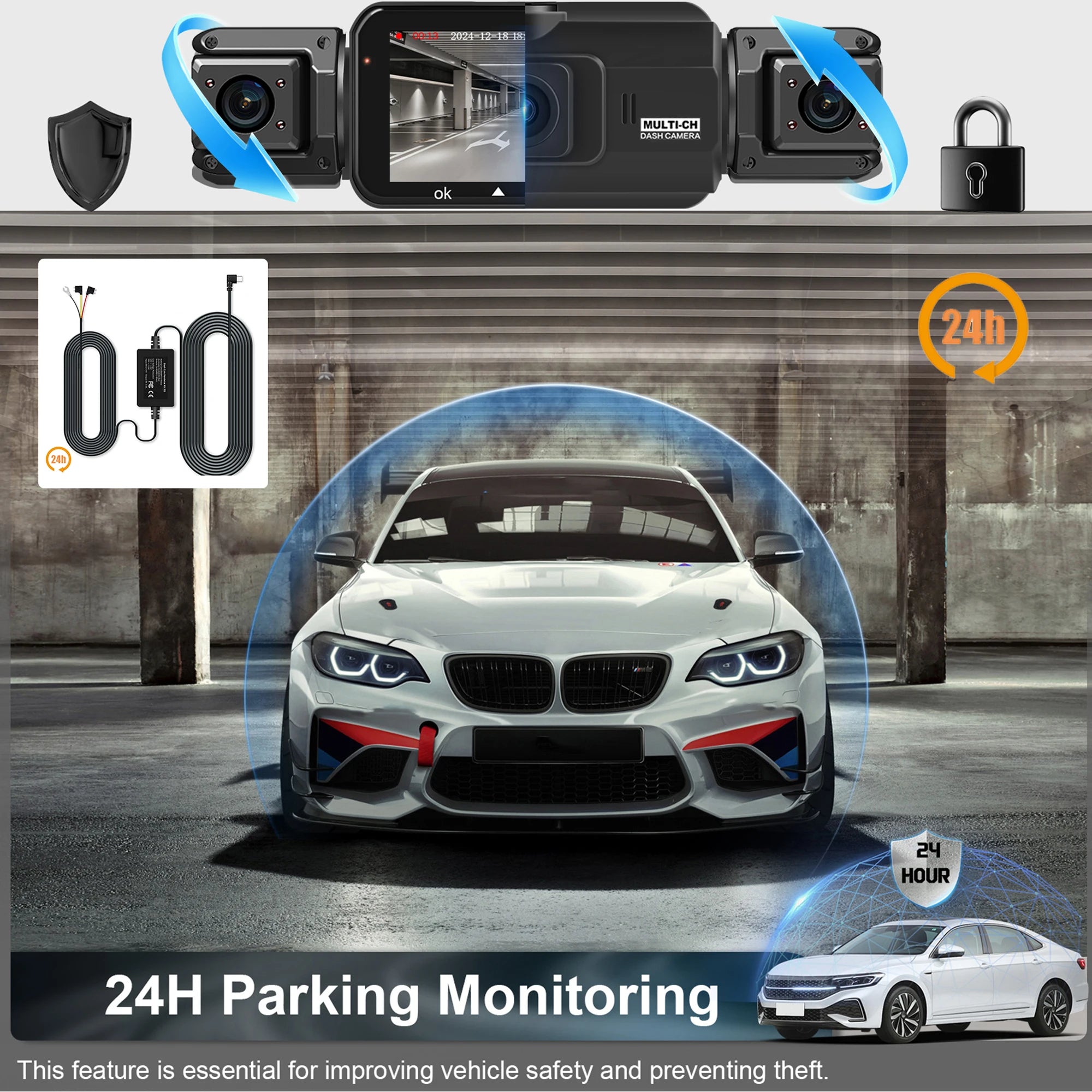 4-Channel WiFi Dashcam – FHD 1080P, Night Vision, Loop Recording, Parking Monitor | Front + Rear + Side