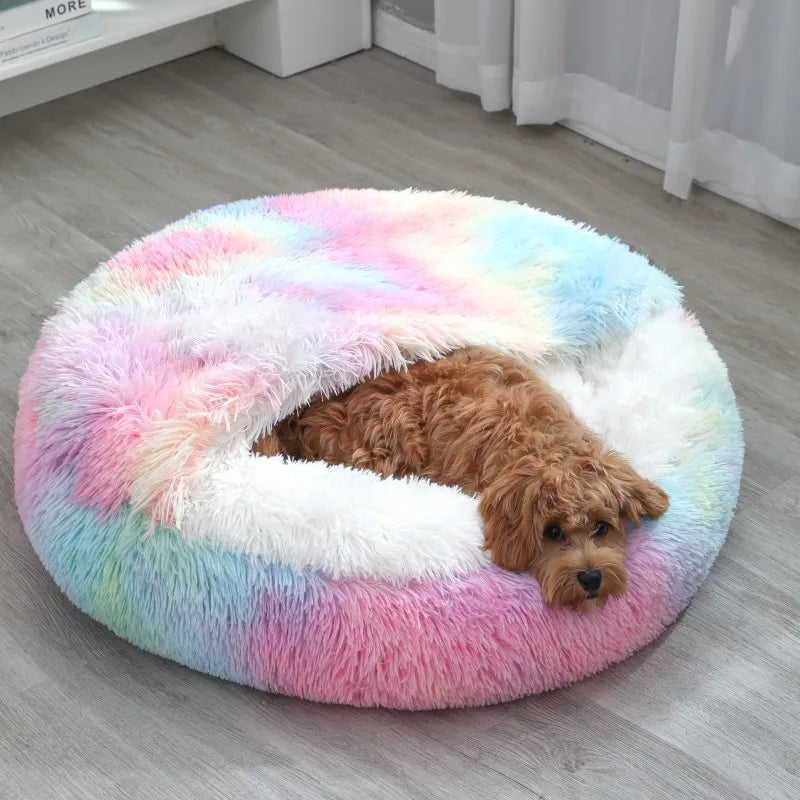 Round Plush Dog & Cat Bed – Warm Washable Pet Sofa Basket, Small to Large Dogs & Cats