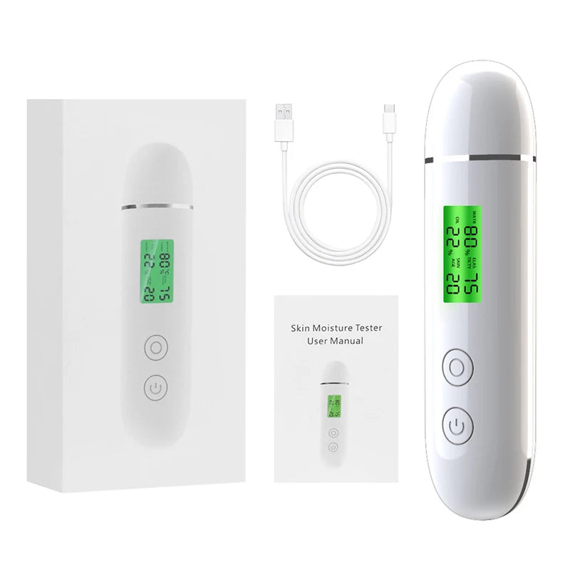 LCD Skin Moisture & Oil Analyzer Pen – Fluorescent Agent Detector, Elasticity & Skin Age Tester