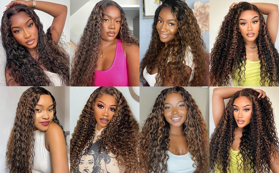 250 Density Curly 1B/30 Highlight Ombre Human Hair Wigs 13x6 HD Lace Frontal Wig Pre Plucked Brazilian Deep Wave Human Hair Wig