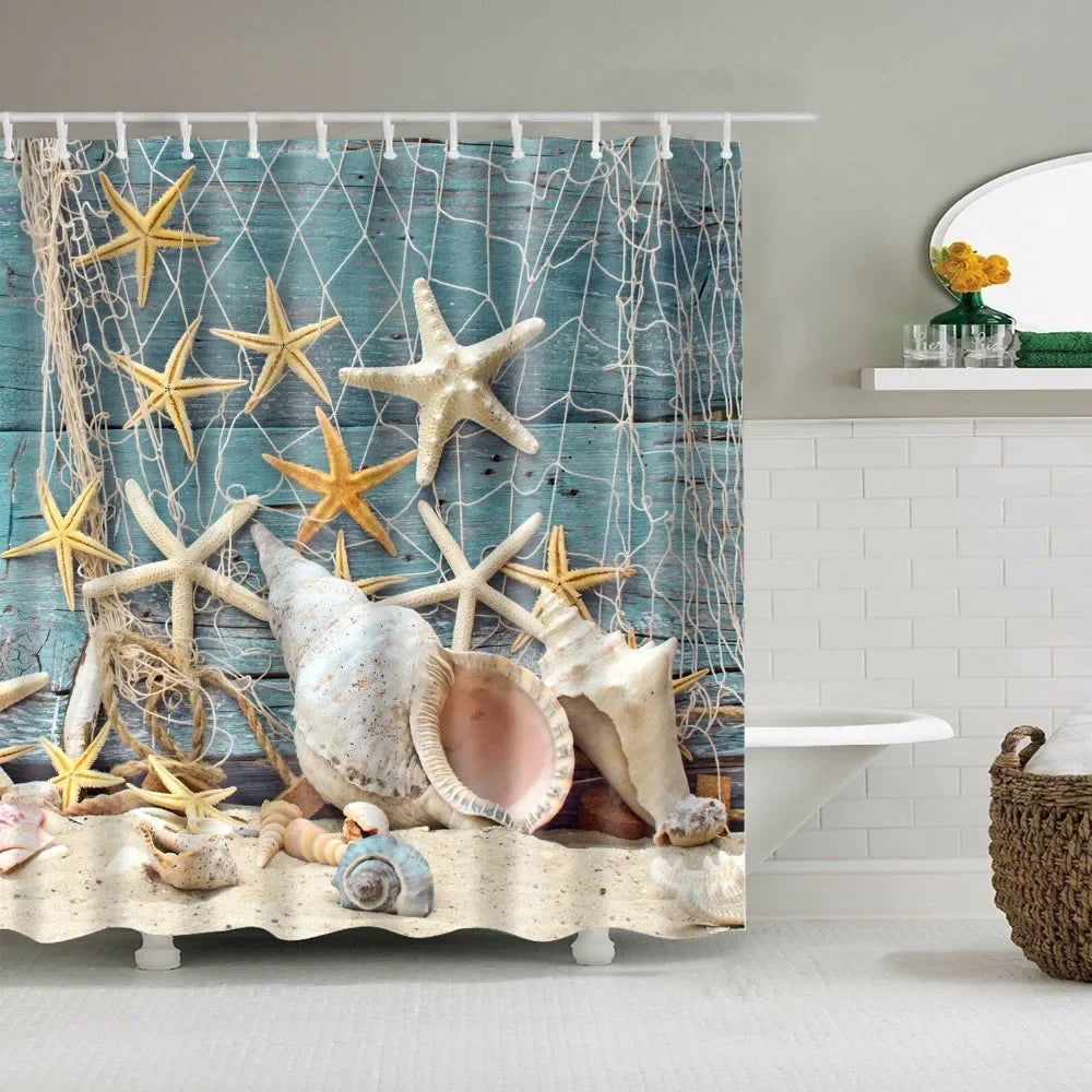 Seaside Beach Shells Bathroom Shower Curtain