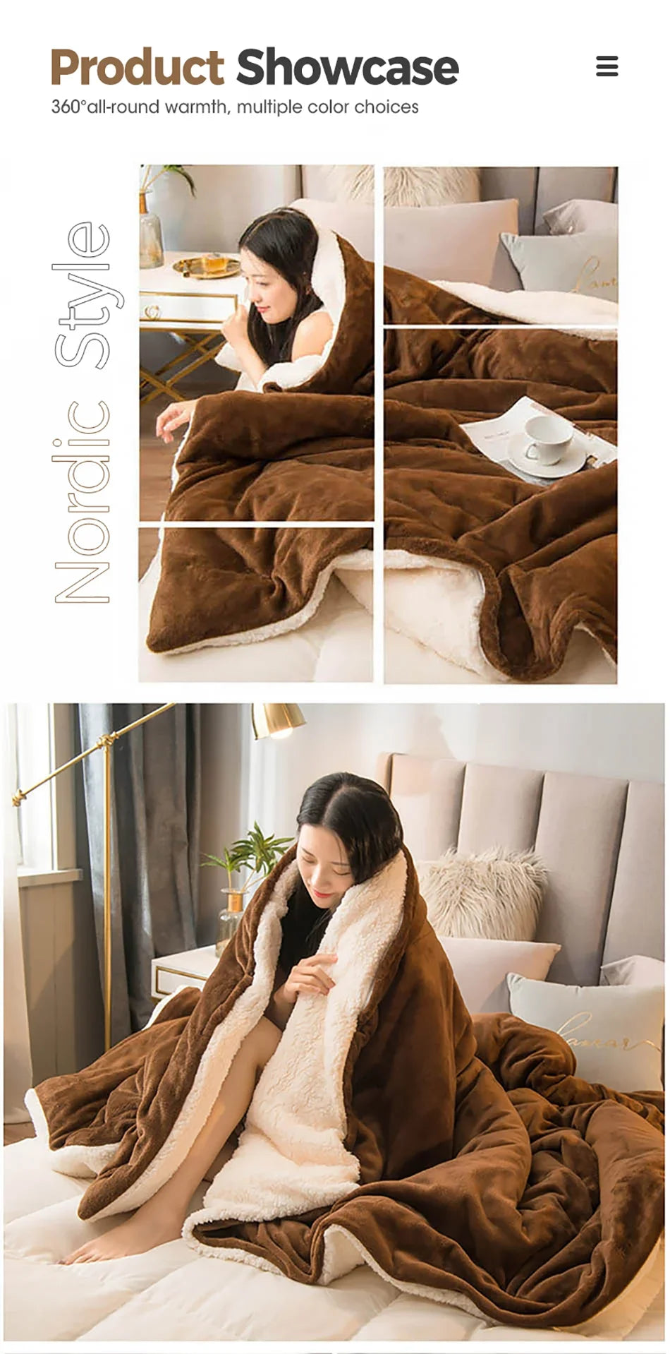 Wool Throw Blanket – Double-Sided Warm Winter Bed Blanket & Sofa Cover, Camping & Queen
