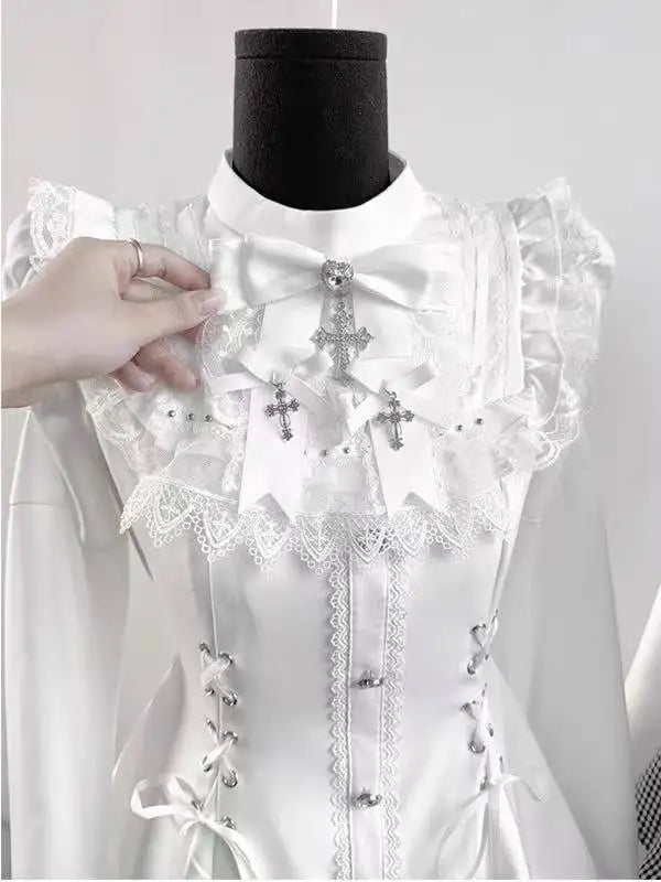 Japanese Gothic Lolita Mini Dress — Harajuku Y2K Bow Lace Ruffle Party Dress