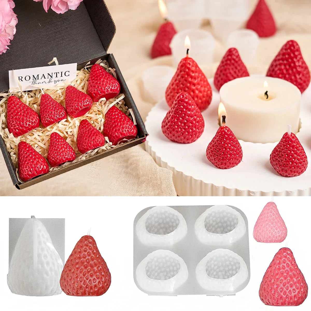 3D Strawberry Silicone Mold — DIY Scented Candles, Aromatherapy & Gift Decor