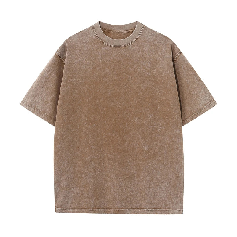 Men's Heavy Cotton Vintage Washed T-Shirt — Oversized Short Sleeve Streetwear