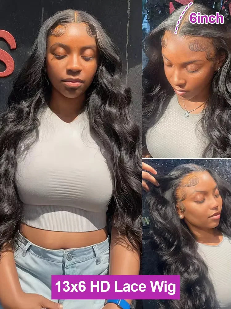 200% 46 40 Inch 13X6 HD Transparent Body Wave Lace Frontal Wig Loose Wave 13X513X7 HD Lace Front Human Hair Wigs For Black Women