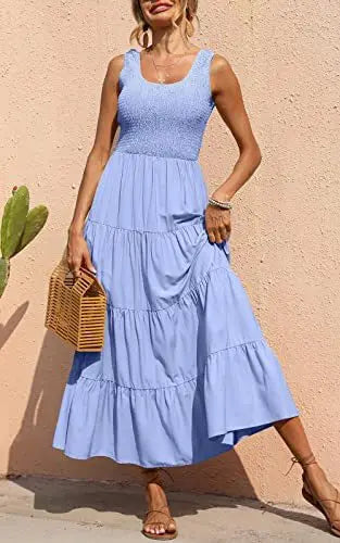 Elastic Waist Big Swing Floral Beach Party Long Dress — Sleeveless Elegant Summer Dress