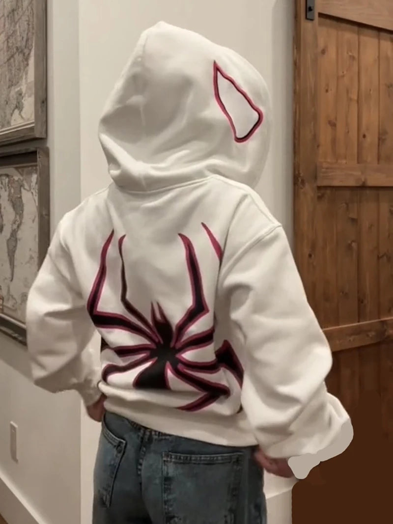 Y2K Spider Zip-Up Hoodie Jacket — Graphic Streetwear Zip Hoodie