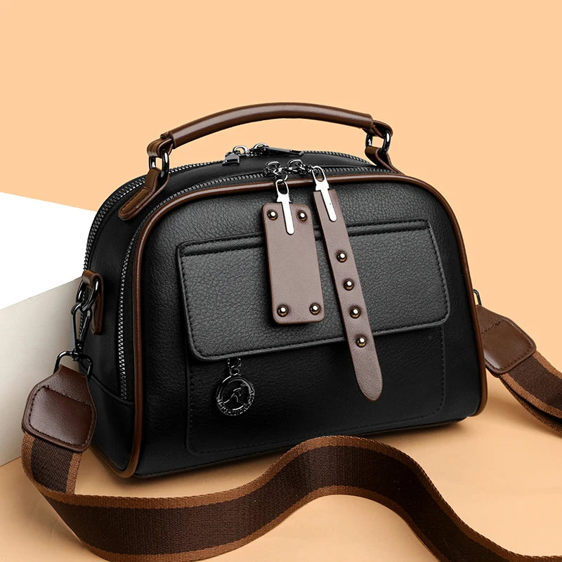 3-Layer Soft PU Leather Crossbody Shoulder Tote – Large Capacity Designer Messenger Bag for Women