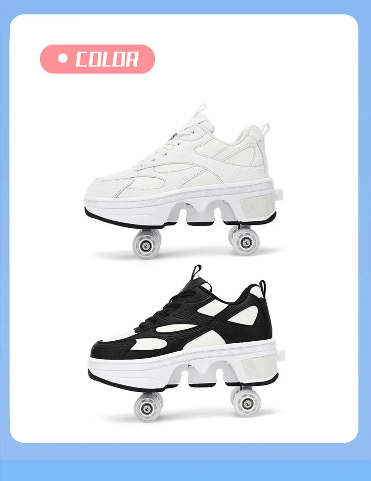 2-in-1 Deform Wheel Roller Skate Shoes – Invisible Removable Pulley, Automatic Walking & Skating Parkour Shoes