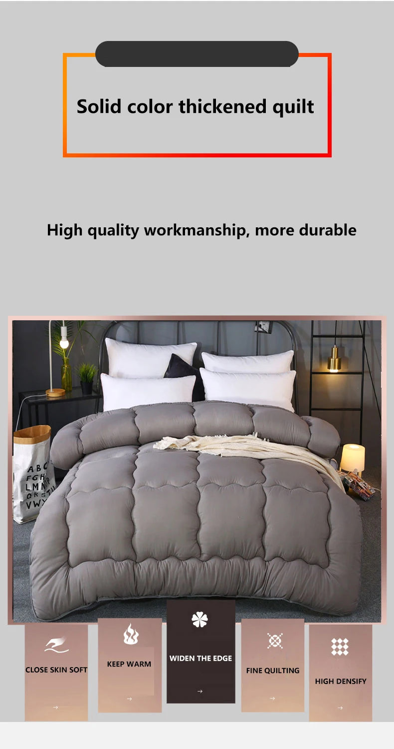 Thick Winter Hotel Quilt Comforter – Grey Quilted Blanket, Queen & King, 220x240cm