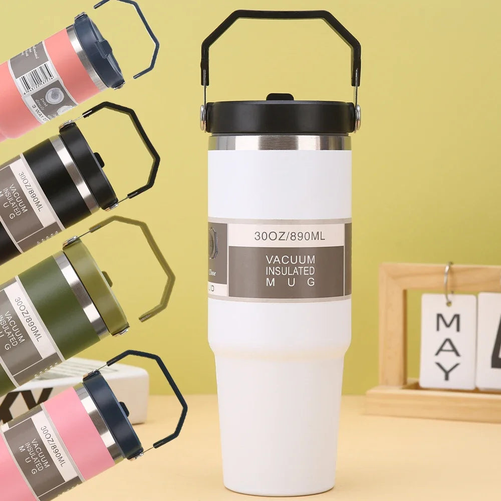 30oz Vacuum-Insulated SS Travel Tumbler with BPA-Free Tritan Lid – Hot & Cold, 900ml, Black/Green/Pink/White