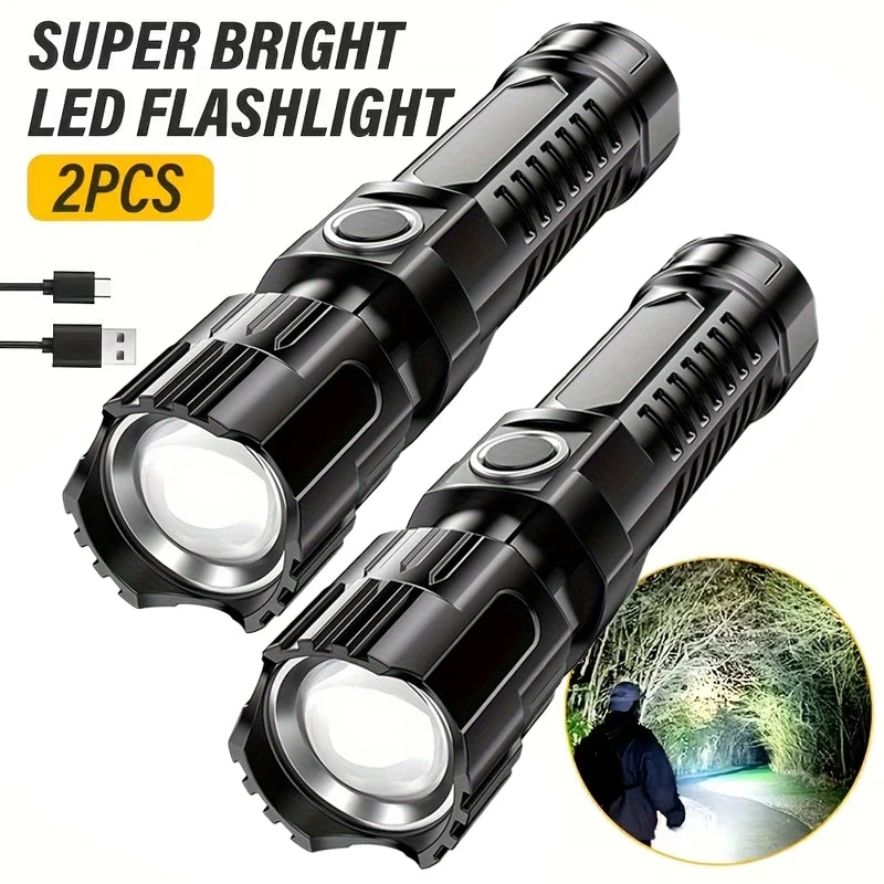 Zoomable LED Flashlight – USB-C Rechargeable, 3 Modes, Waterproof, 8–12hr Runtime for Camping & Hunting