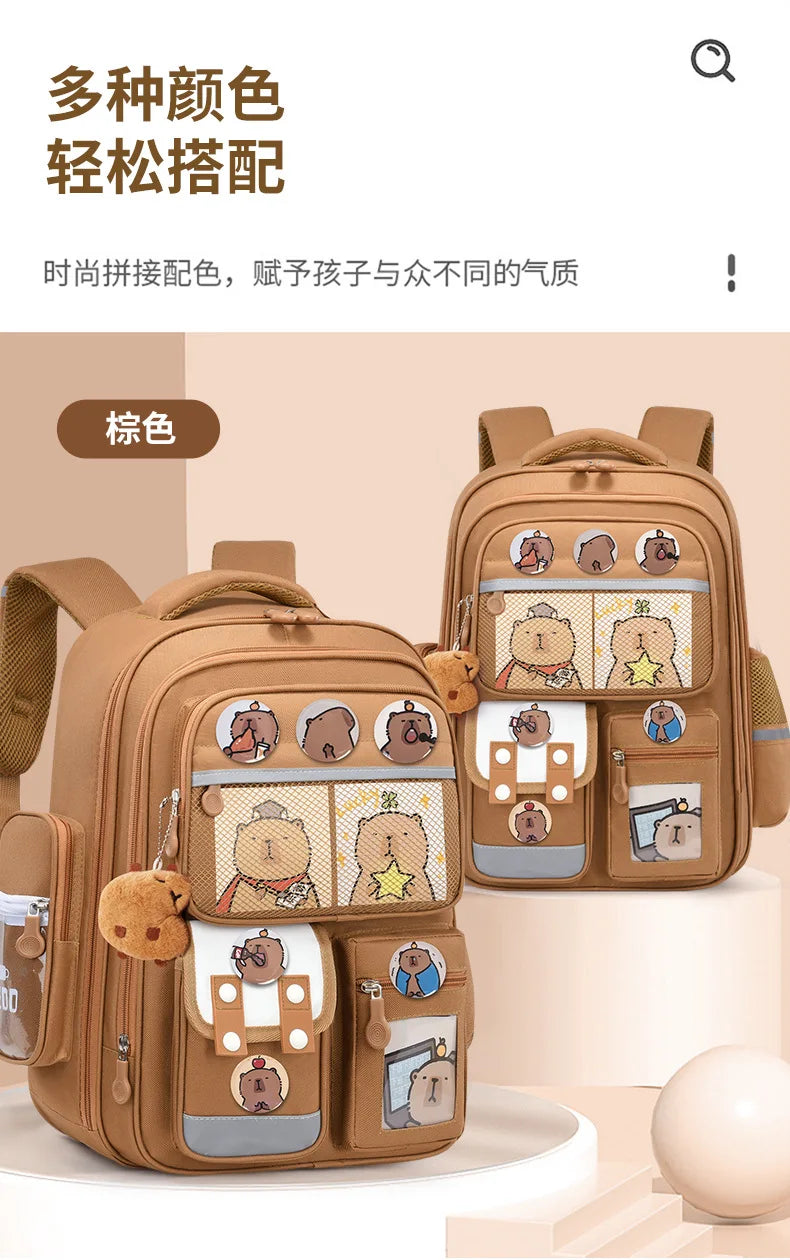Capybara Anime Kids Backpack – Large Capacity Nylon School Bag for Boys & Girls Back to School